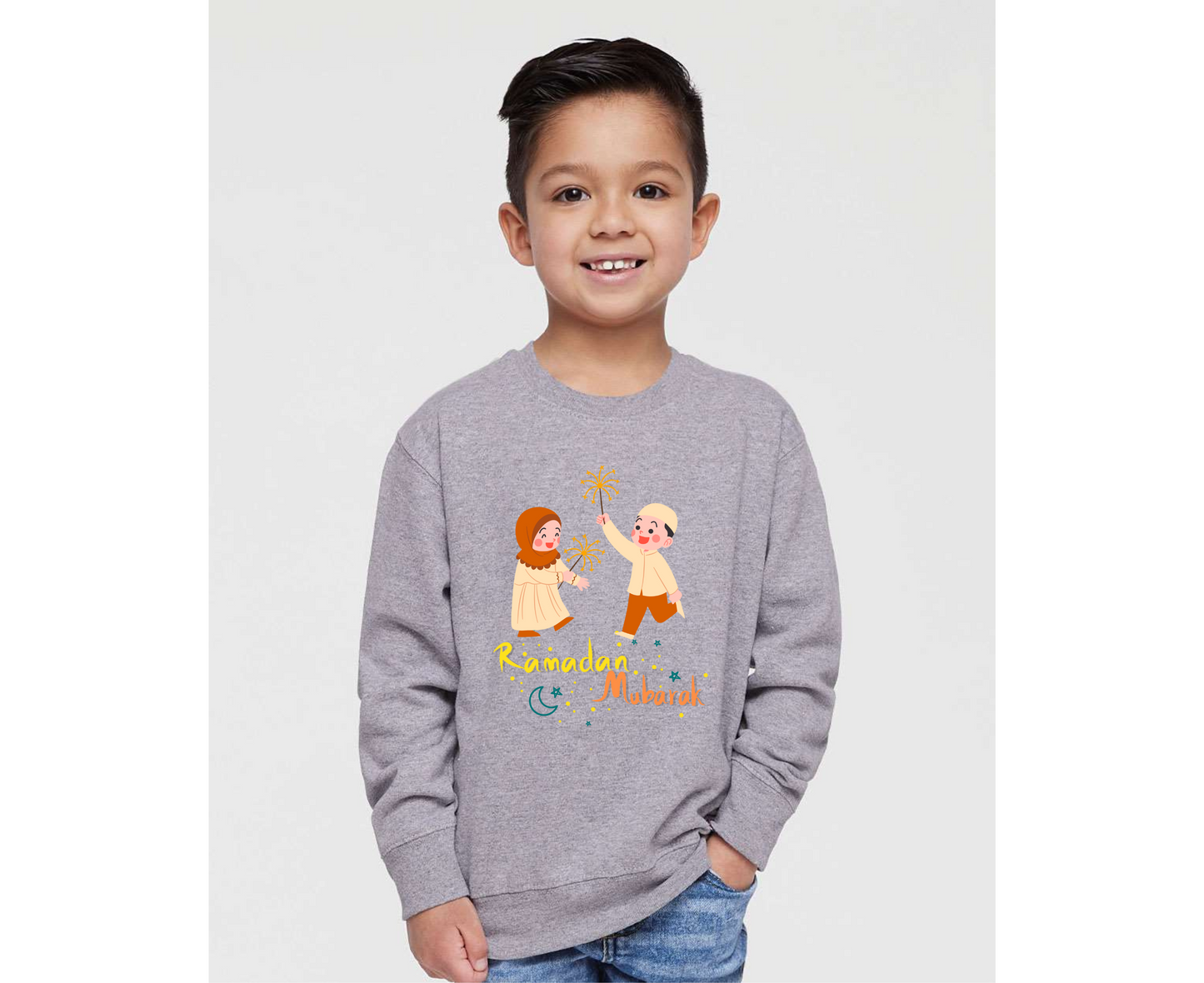 Ramadan Mubarak Kids Celebrating Sweatshirt – Perfect for Ramadan Festivities