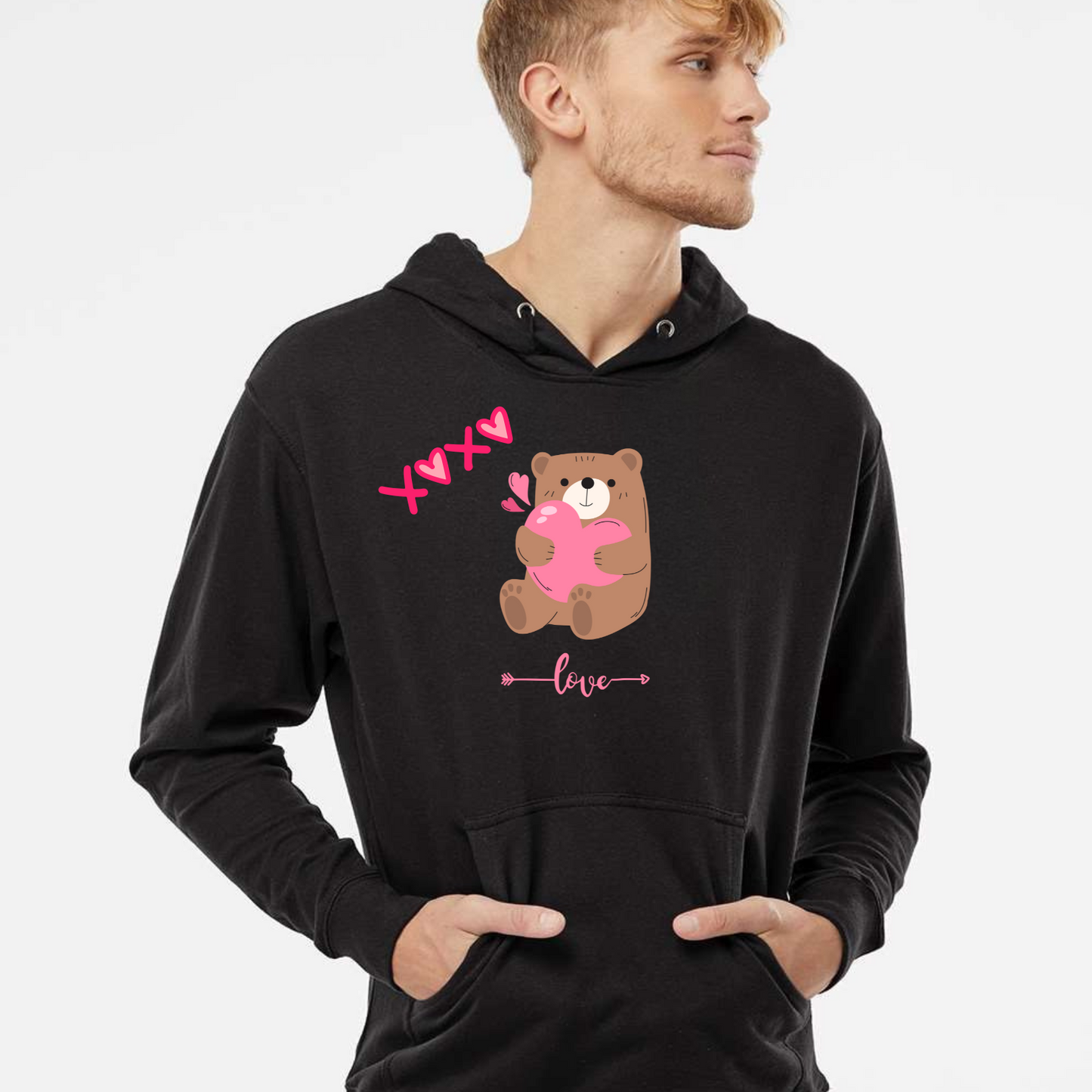 Bear Holding Heart & Love Hoodie – Cozy Valentine's Gift