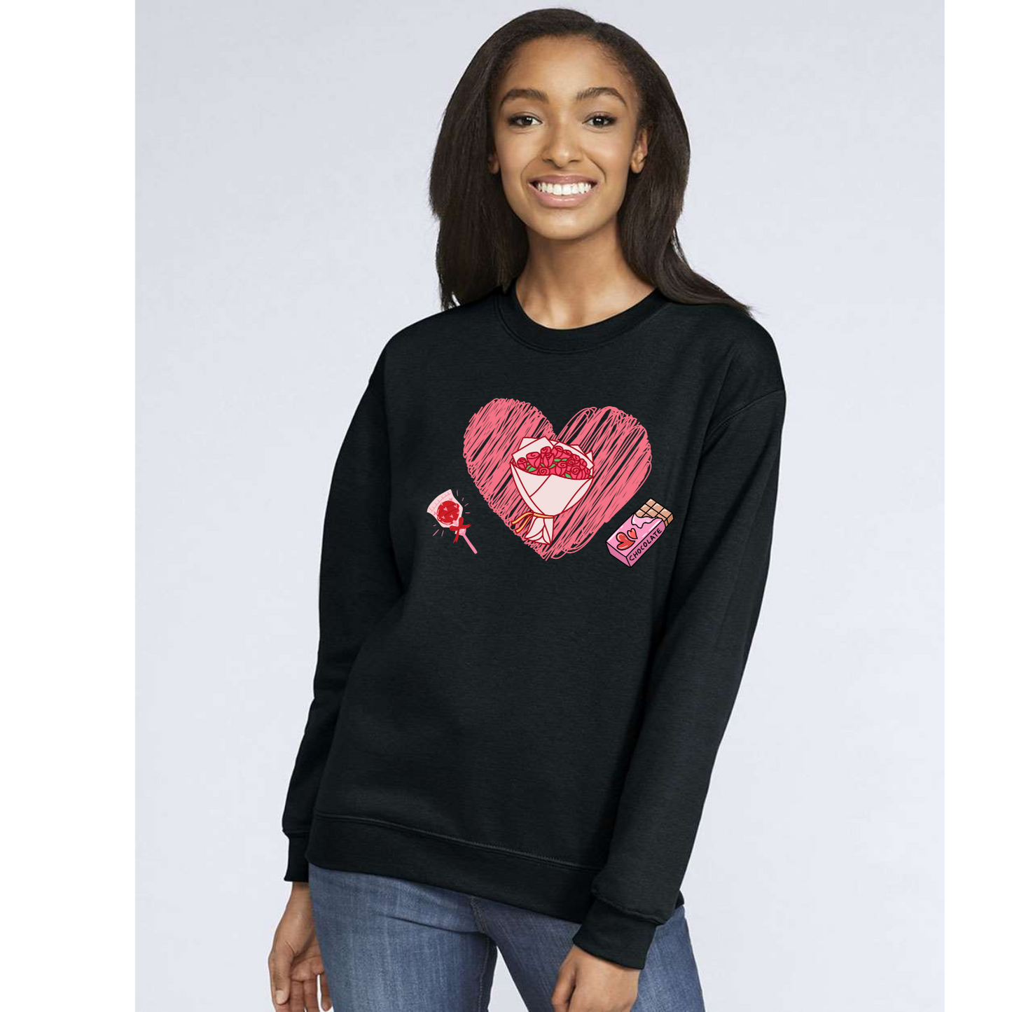 Flower Bouquet in a Heart Sweatshirt – Ideal Valentine's Day Gift