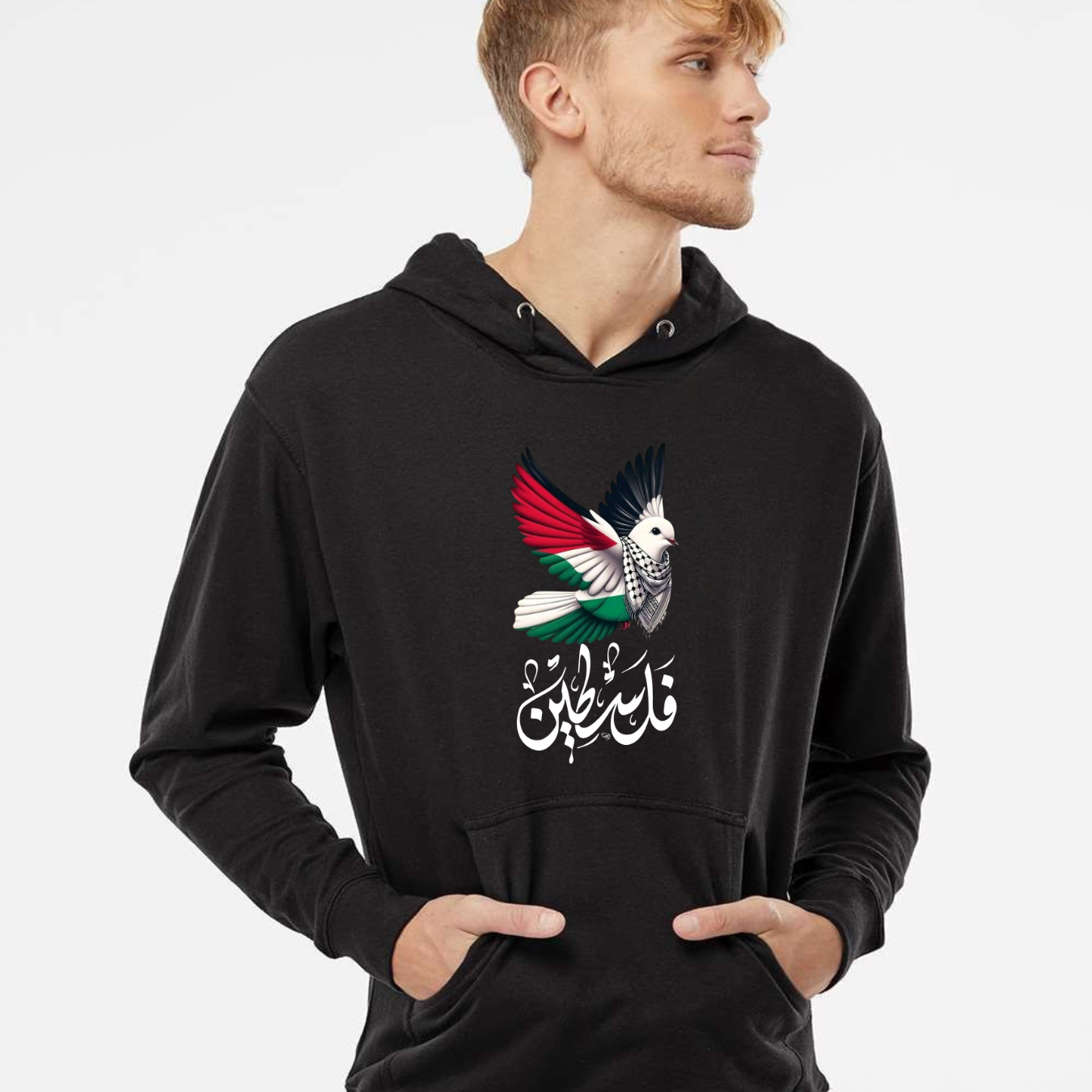 Palestine Freedom Hoodie – Keffiyeh Design with Flag & فلسطين Print