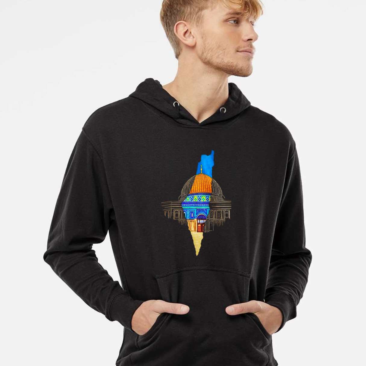 Palestine Map Hoodie with Dome of the Rock – Bold & Meaningful Design