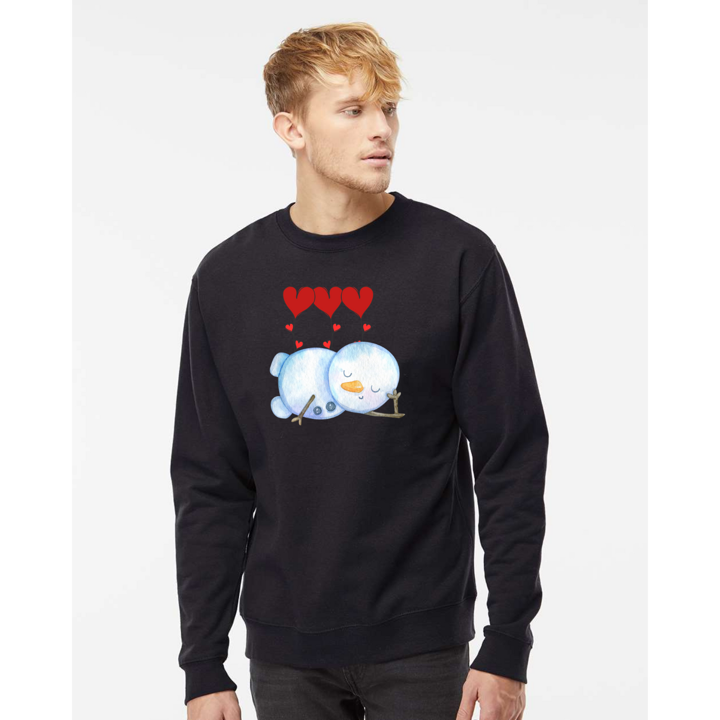 Sleeping Snowman with Heart Balloons Sweatshirt – Cozy Valentine's Day Design