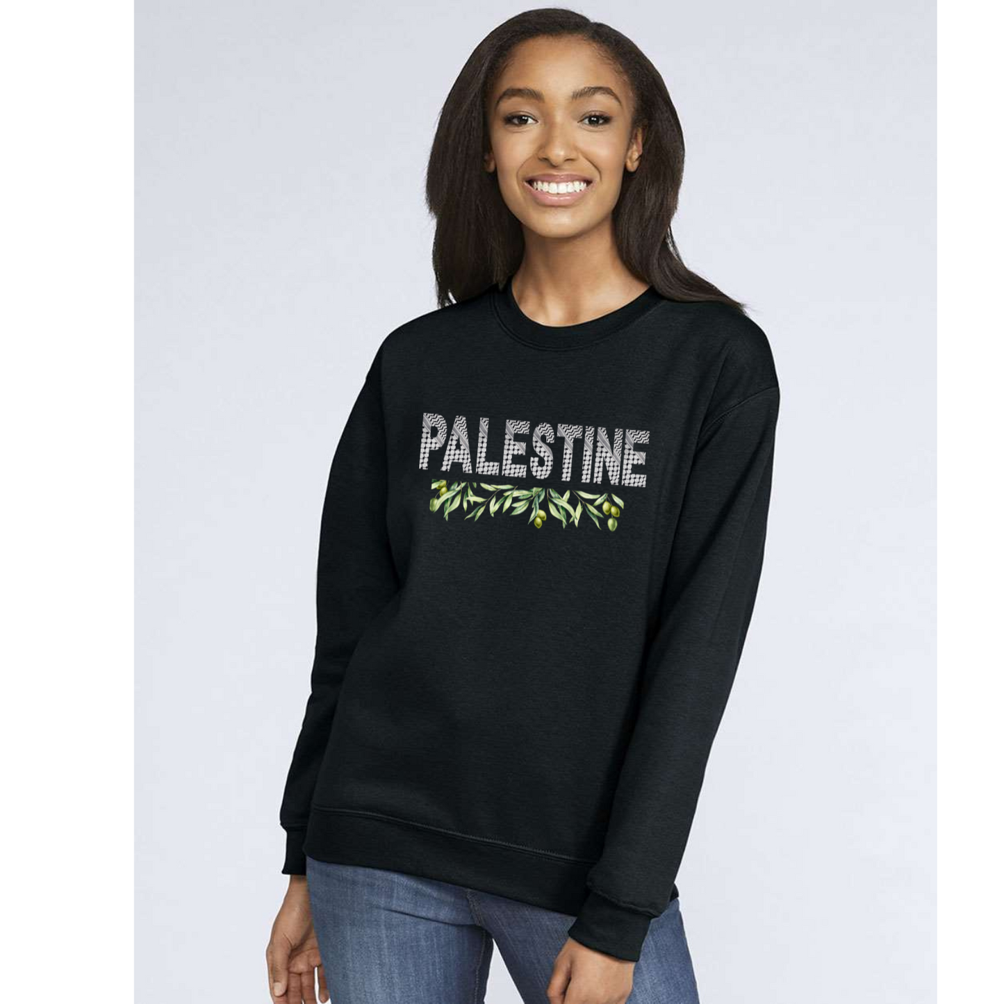 Palestine Keffiyeh Sweatshirt – Olive Branches & Cultural Heritage Design