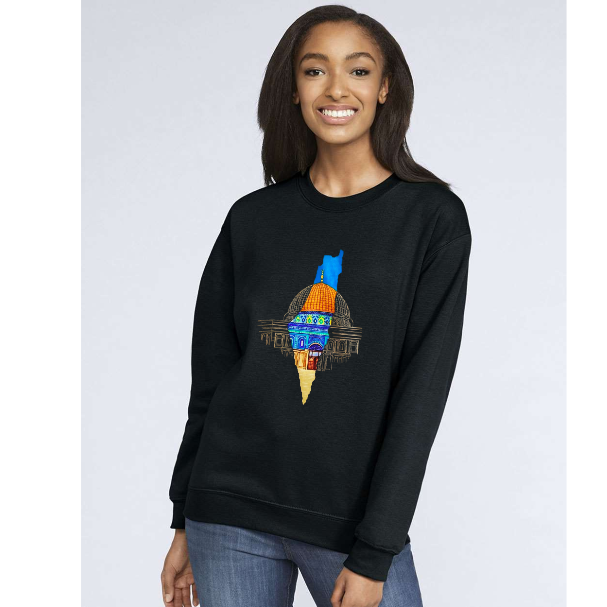 Palestine Map Sweatshirt with Dome of the Rock – Bold & Meaningful Design