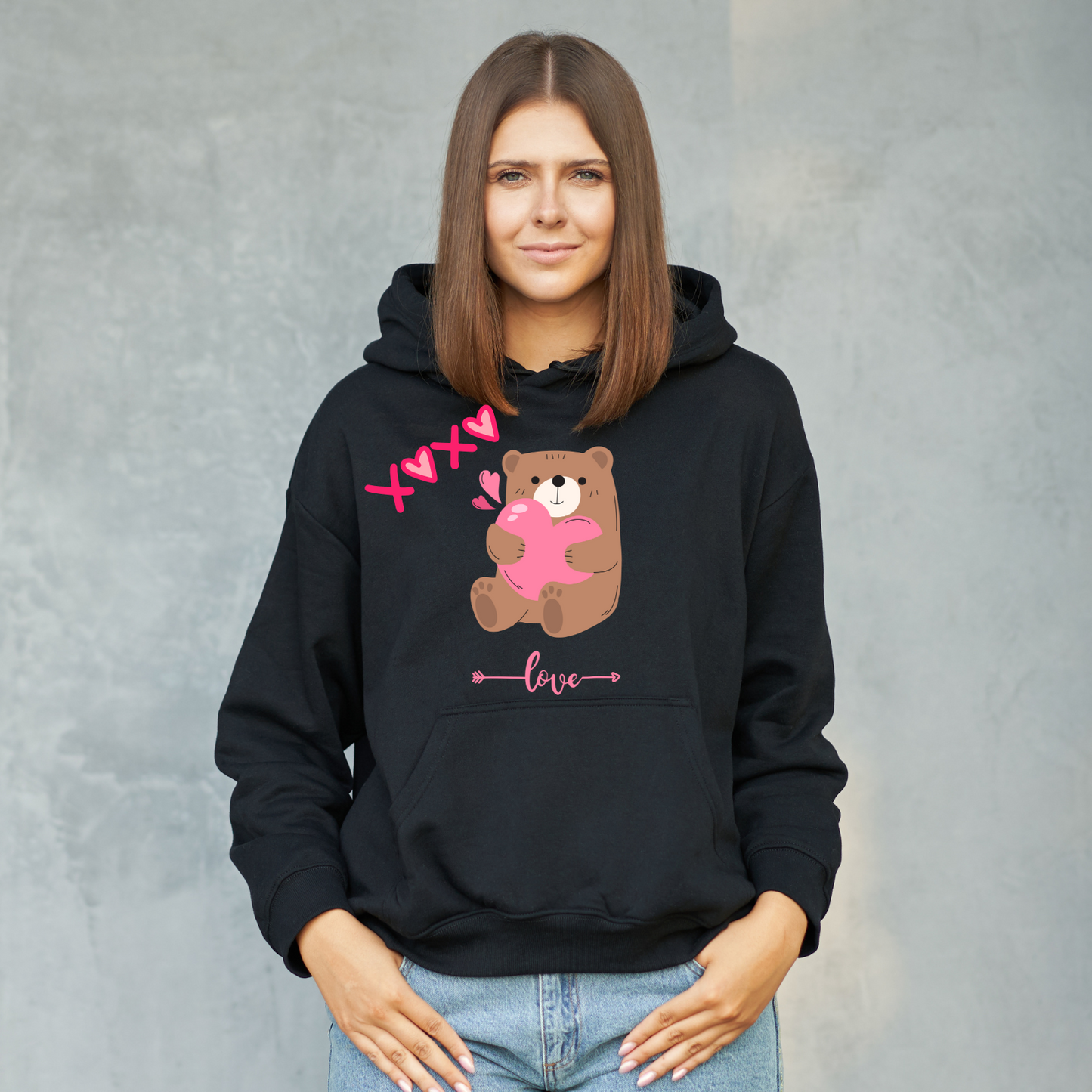 Bear Holding Heart & Love Hoodie – Cozy Valentine's Gift