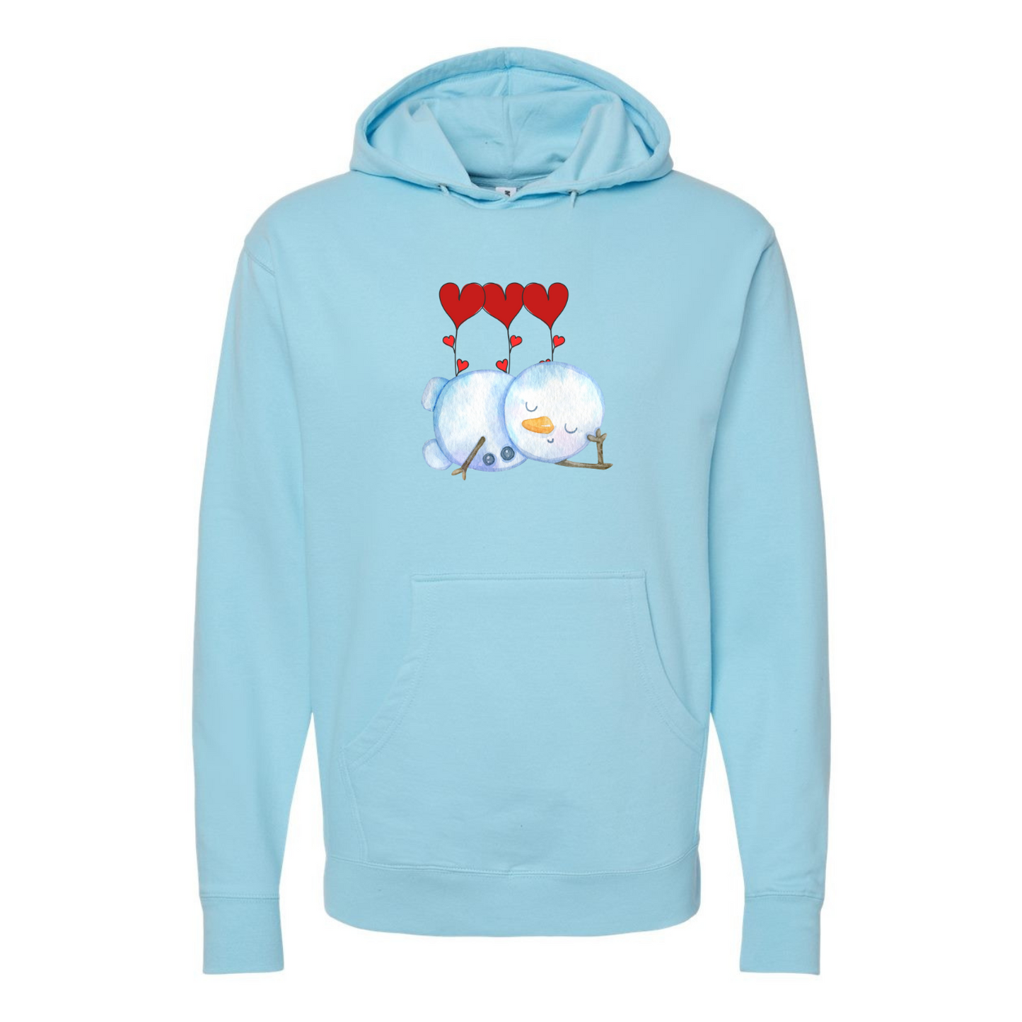 Sleeping Snowman with Heart Balloons Hoodie – Cozy Valentine's Day Design