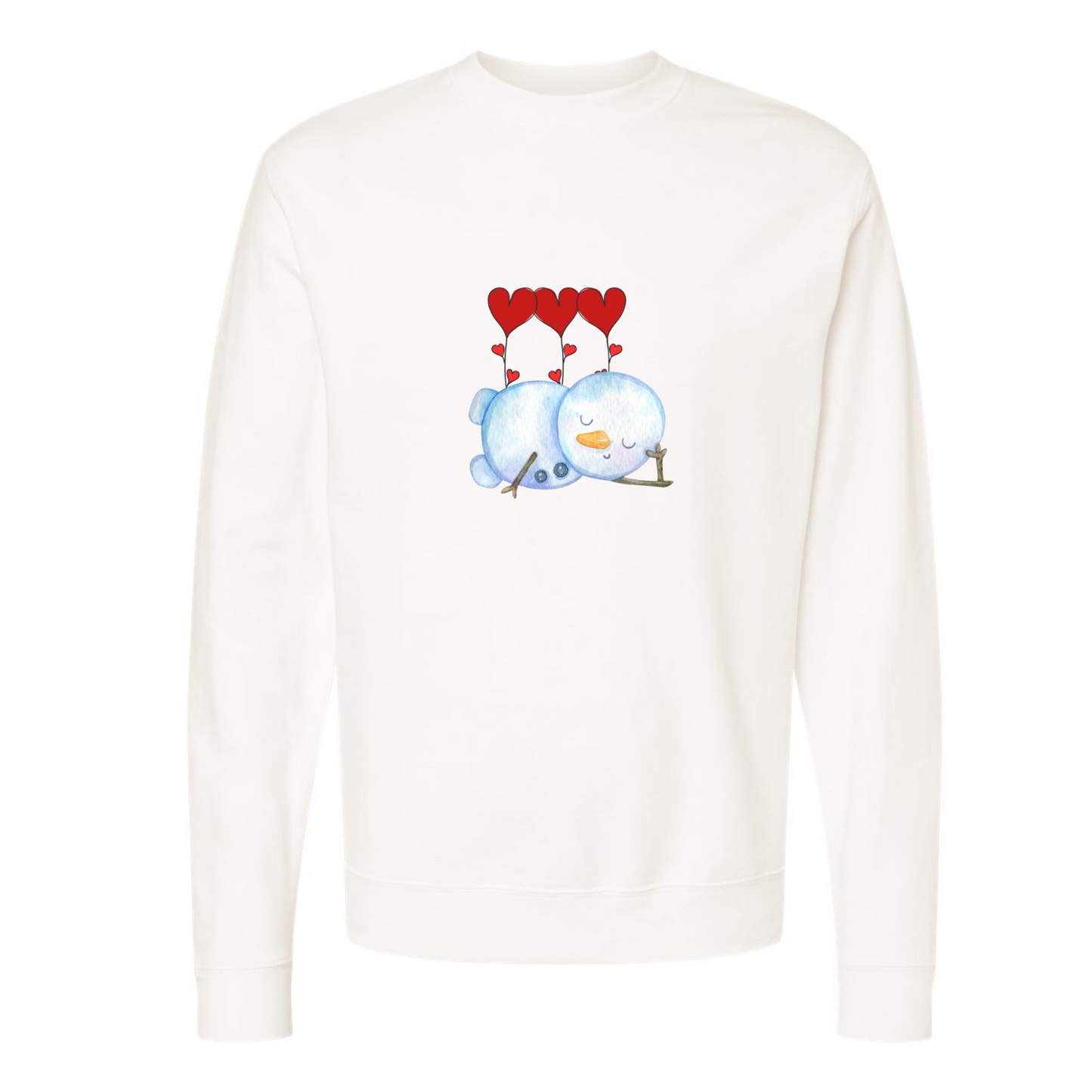 Sleeping Snowman with Heart Balloons Sweatshirt – Cozy Valentine's Day Design