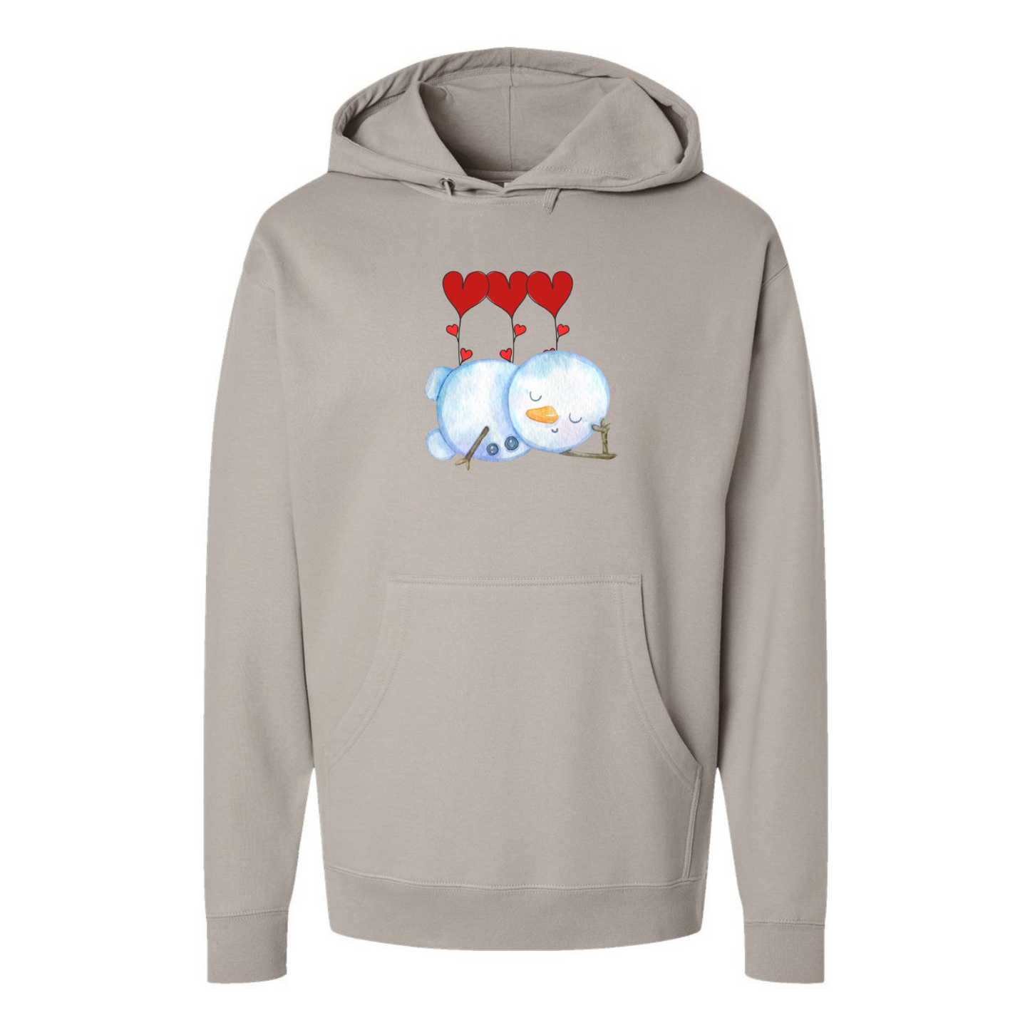 Sleeping Snowman with Heart Balloons Hoodie – Cozy Valentine's Day Design