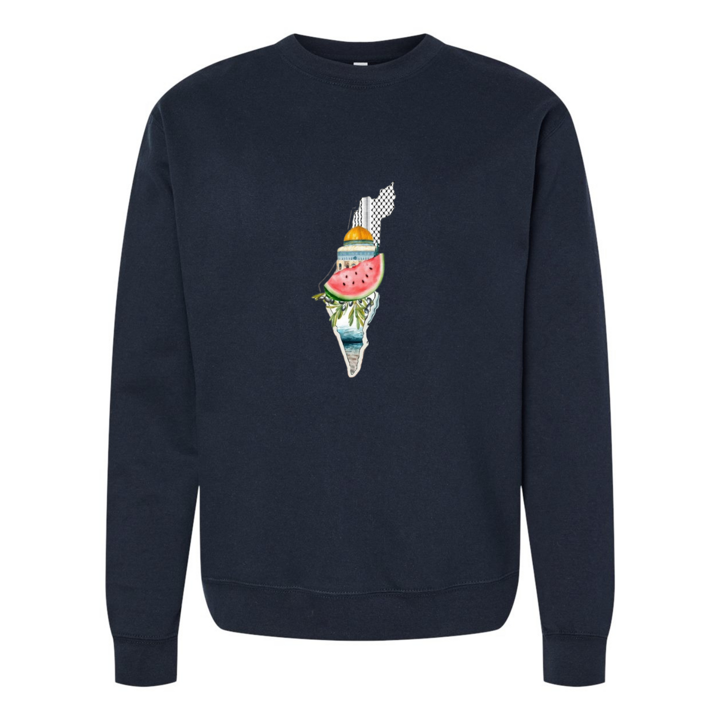 Palestine Heritage Sweatshirt – Map, Watermelon & Al-Aqsa Mosque Design