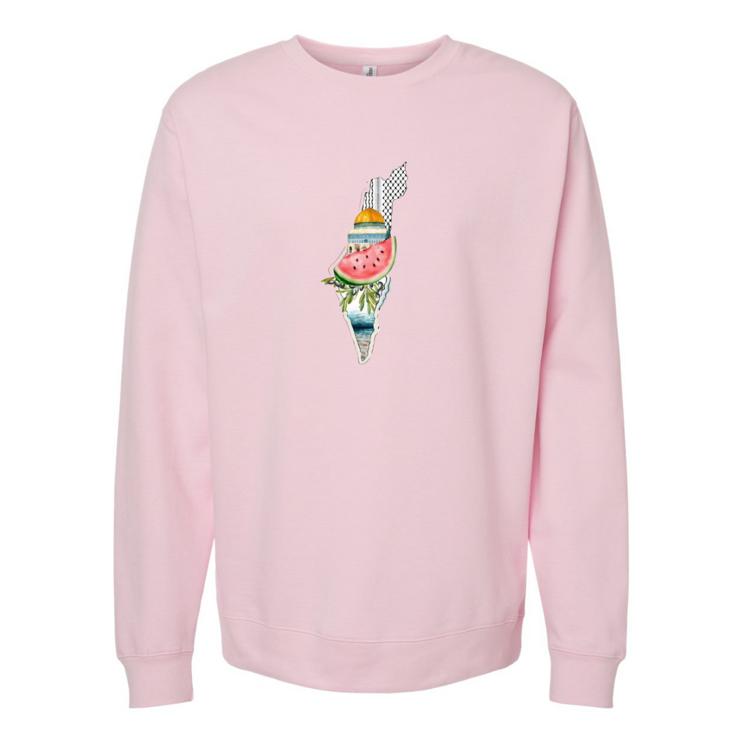 Palestine Heritage Sweatshirt – Map, Watermelon & Al-Aqsa Mosque Design