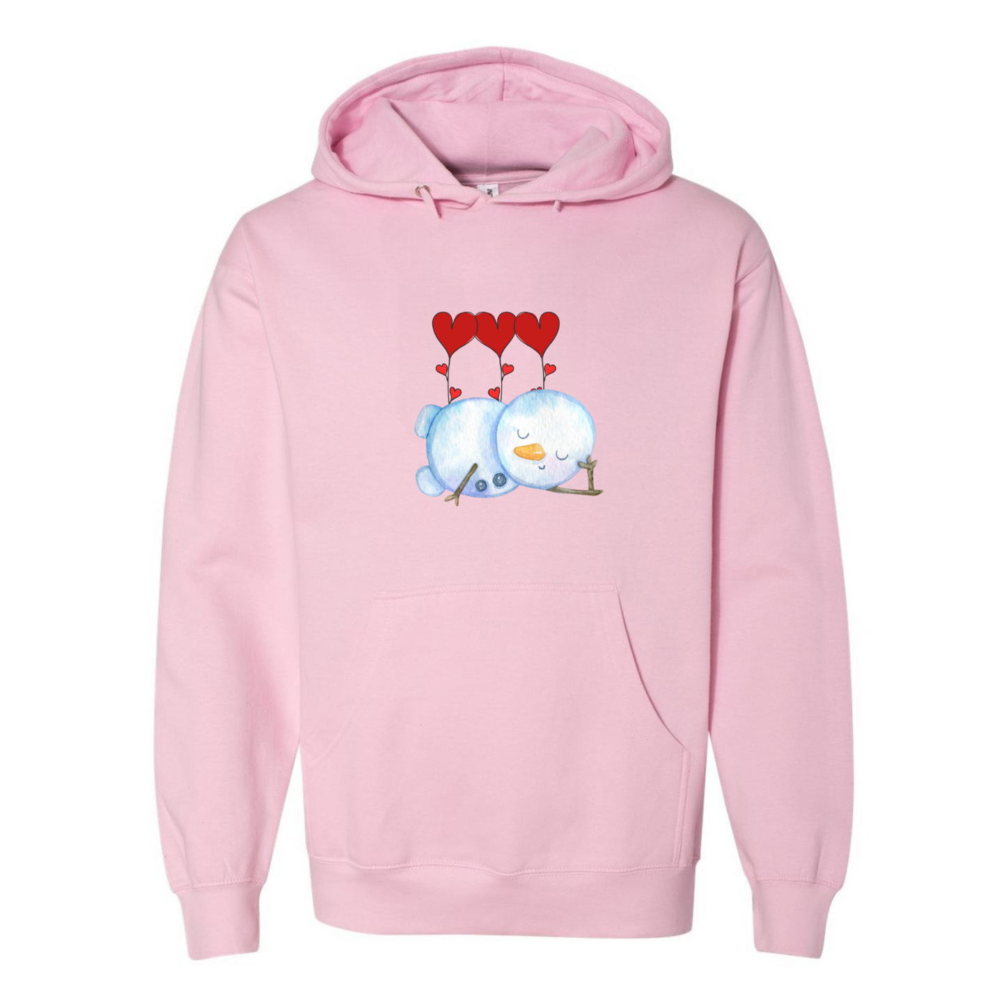 Sleeping Snowman with Heart Balloons Hoodie – Cozy Valentine's Day Design