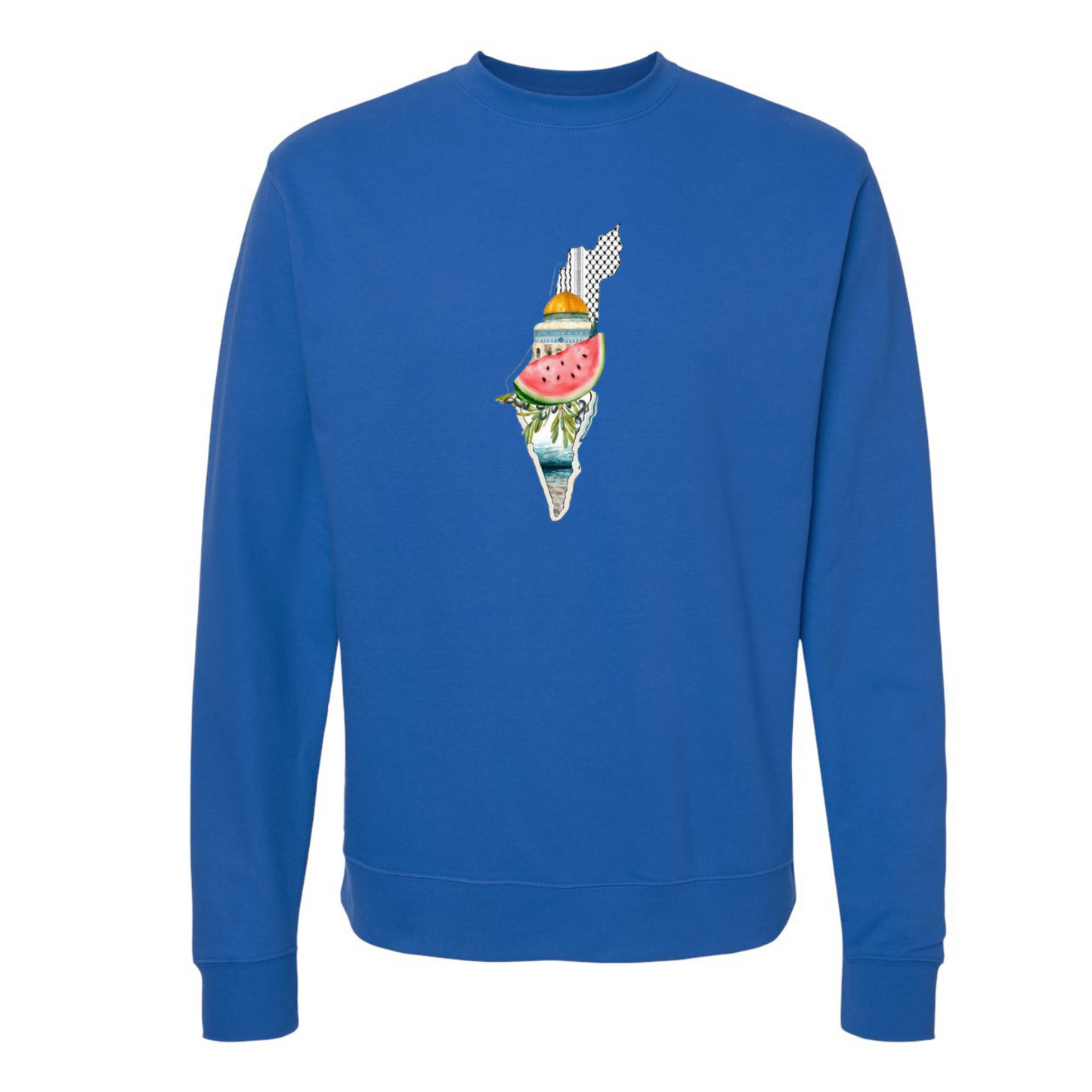 Palestine Heritage Sweatshirt – Map, Watermelon & Al-Aqsa Mosque Design