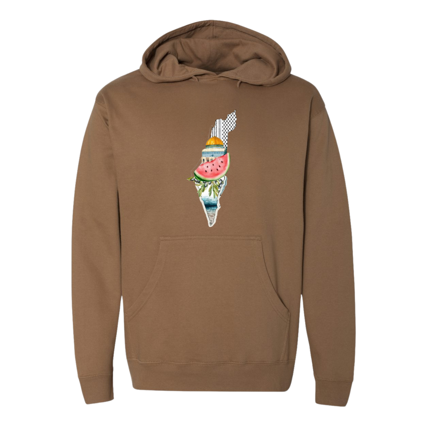 Palestine Heritage Hoodie – Map, Watermelon & Al-Aqsa Mosque Design